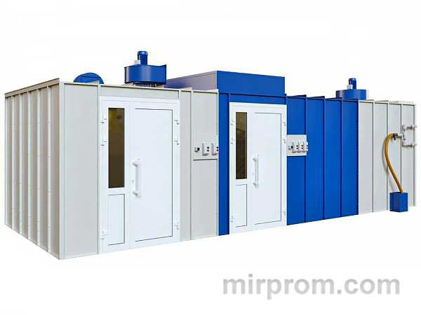 Покрасочная комната 3х4,5м с водяной завесой, полом, приточным пленумом, фильтром и с сушильной зоной 3х2,5м