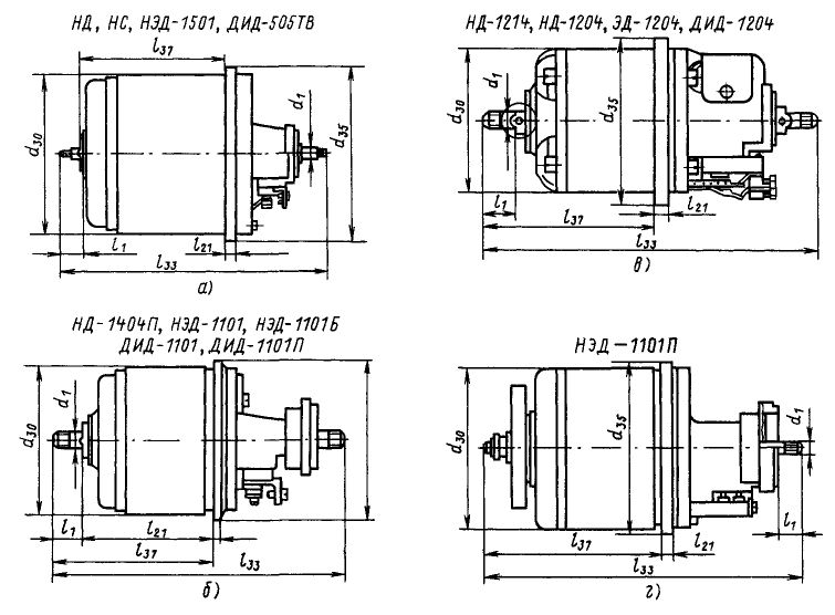 Габаритные и установочные размеры сельсинов серий НД, НС