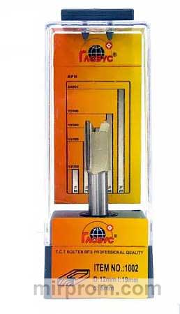 Фреза по дереву ГЛОБУС пазовая прямая для выборки под петли 1002 D12 d8 h19