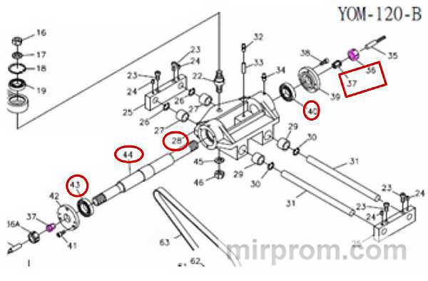 Корпус шпинделя в сборе (поз.28.36,37,40,43,44) для станка мод. YOM-120A