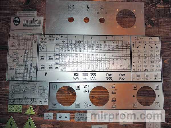 Продажа комплектов табличек для токарных станков 16к20 16в20 16к25 скоростей подач . Таблички промышленных станков от завода производителя. Тульский Промышленный Завод производит промышленные таблички