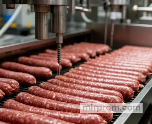 Автоматический перекрутчик сосисок в производственной линии