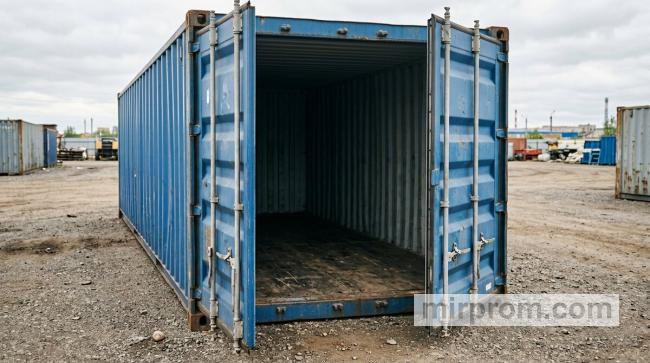Открытые двери и пол подержанного морского контейнера