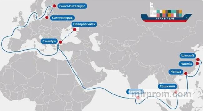 Карта действующих мультимодальных маршрутов доставки грузов из ЕС в Россию через транзитные хабы