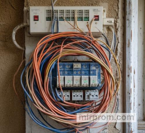 Пример неправильного монтажа электропроводки с нарушением норм безопасности