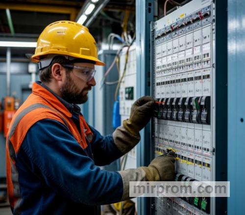 Процесс монтажа электрощитового оборудования в промышленном помещении