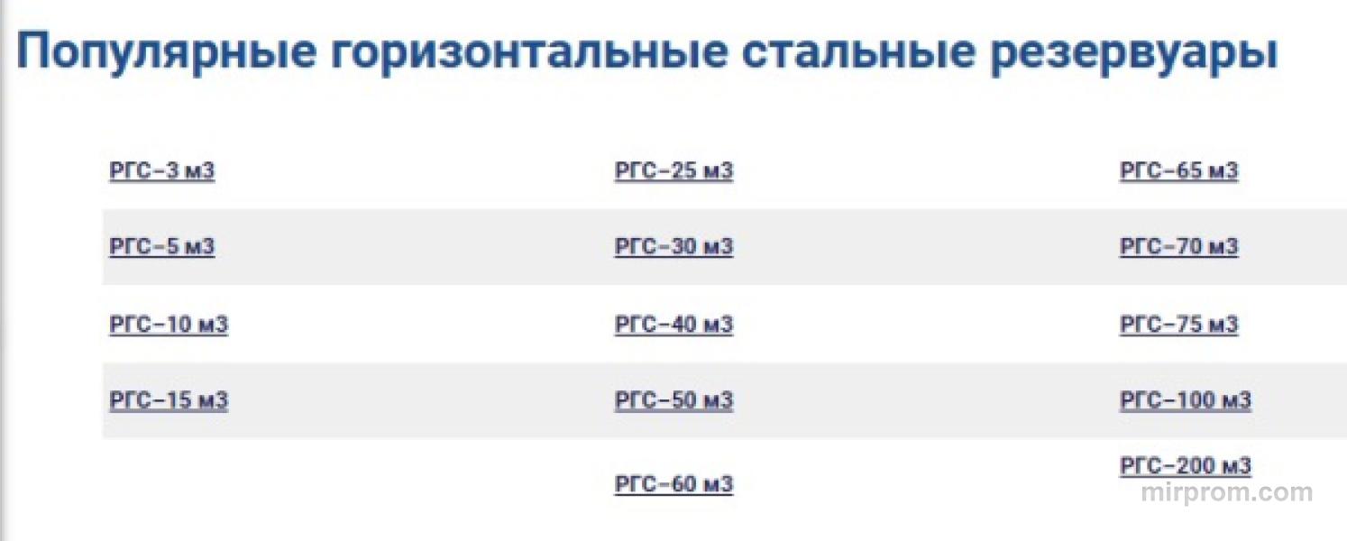 горизонтальные баки для нефтепродуктов параметры