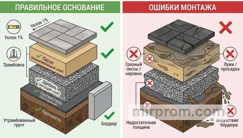 Схема деформации тротуарной плитки при пучении грунтового основания