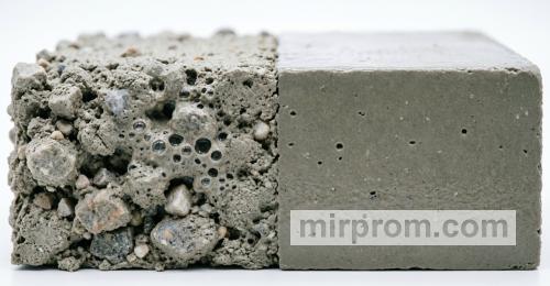 Сравнение структуры бетона до и после виброуплотнения