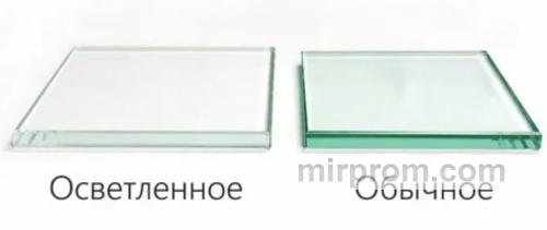 Сравнение торцов обычного зеленоватого и абсолютно прозрачного стекла