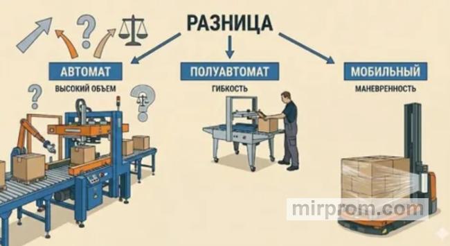 Сравнительная схема времени обмотки паллеты вручную и на полуавтоматическом станке