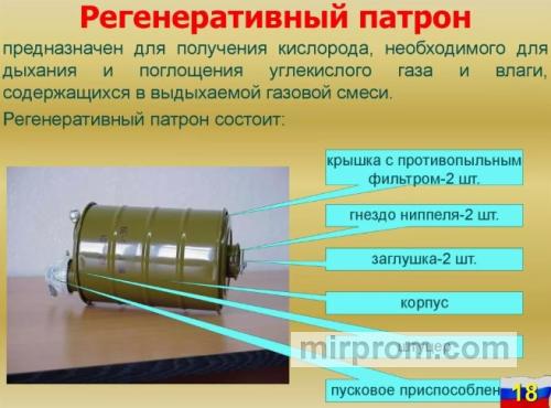 Внутреннее устройство регенеративного патрона в разрезе с указанием направления движения воздушного потока