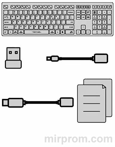 Комплект поставки клавиатуры A4Tech Fstyler FBX50C с ресивером и кабелями