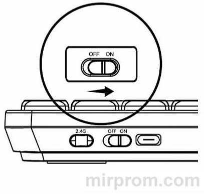 Включение питания клавиатуры переключателем на боковой панели