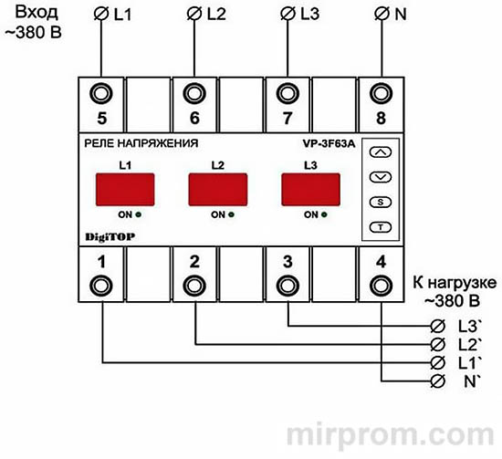 Реле напряжения DigiTOP VP-3F63A Инструкция