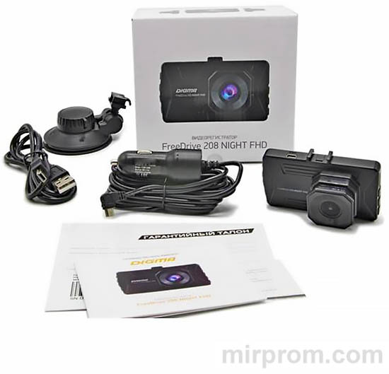 Комплектация видеорегистратора DIGMA FreeDrive 208 Night FHD с креплениями и кабелями