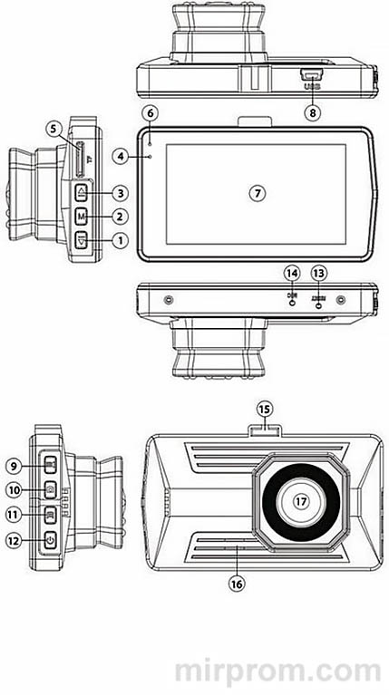 Расположение кнопок и разъёмов на корпусе DIGMA FreeDrive 208 Night FHD