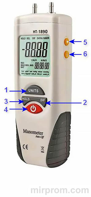 Дифференциальный манометр HT-1890 Инструкция