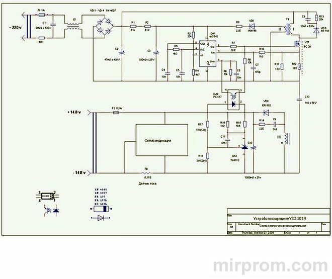Зарядное устройство СОНАР УЗ 201 принципиальная схема